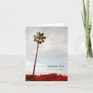 Custom Coastal Wildflower Beach Wedding Palm Tree Letterpress Thank You Card
