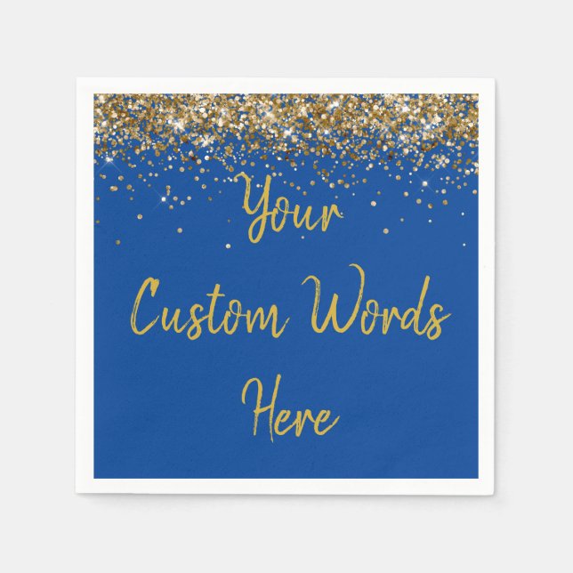 Custom Cobalt Blue and Gold Glitter Birthday Party Napkins (Front)