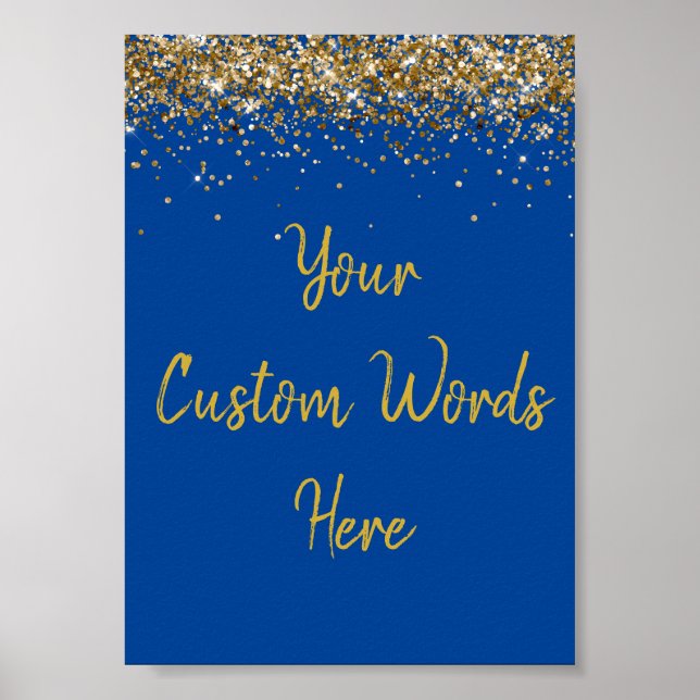 Custom Cobalt Blue Gold Birthday Party Photo Prop Poster (Front)