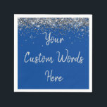 Custom Cobalt Blue & Silver Glitter Birthday Party Napkins<br><div class="desc">personalized sweet 16 paper napkin,  personalised 1st 15th 16th serviette,  wedding reception cocktail hen do,  quinceanera mis quince for her,  couple rehearsal dinner vow renewal,  daughter bridal shower high school,  son college graduate baby boy,  25th anniversary 30th 40th 50th,  girl bachelorette weekend night 18th,  20th 21st wife husband graduation</div>