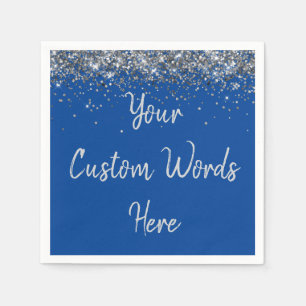 Custom Cobalt Blue & Silver Glitter Birthday Party Napkins