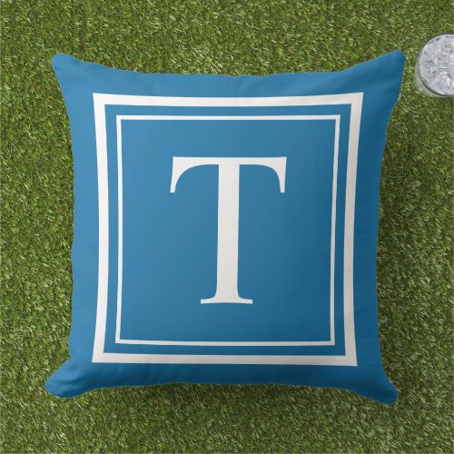 Custom Cobalt Blue Square Monogram Initial Letter Outdoor Pillow