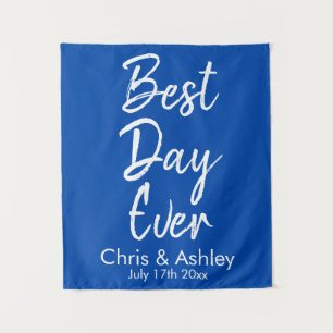 Custom Cobalt Blue Wedding Backdrop Best Day Ever