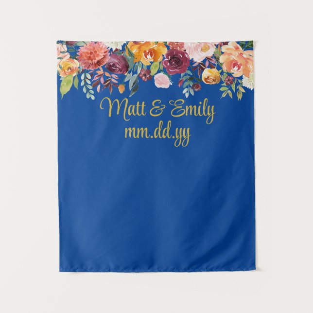 Custom Cobalt Blue Wedding Reception Photo Booth Tapestry (Front)