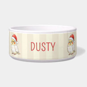 Custom Cockatiel Wearing Santa Hat  Bowl