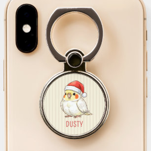 Custom Cockatiel Wearing Santa Hat Phone Ring Stand