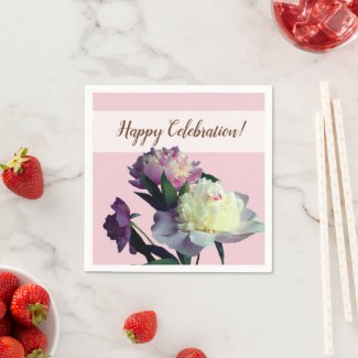 Custom  Cocktail Paper Napkins Pink Peony Flowers