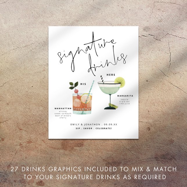 Custom Cocktails Wedding Signature Drinks Sign (Creator Uploaded)