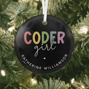 Custom Coder Girl Programmer Girl Gift Glass Ornament