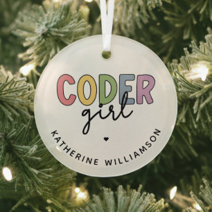 Custom Coder Girl Programmer Girl Gifts Glass Ornament