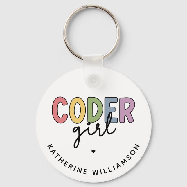 Custom Coder Girl Programmer Girl Gifts Keychain (Front)