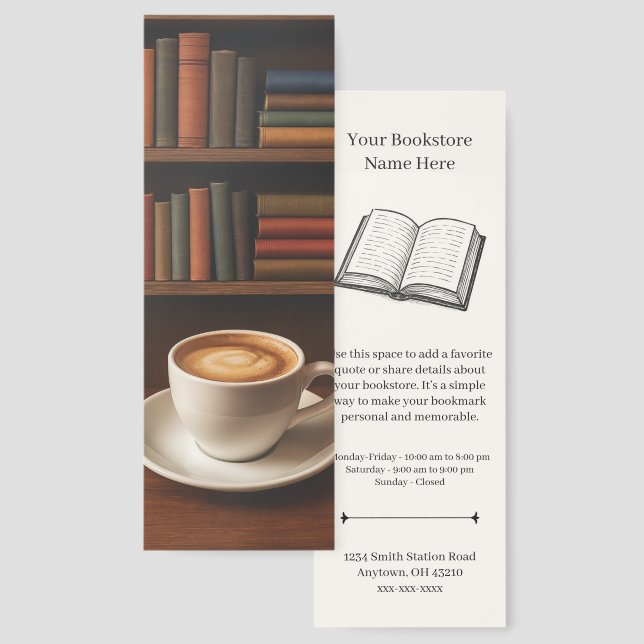 Custom Coffee Bookstore Promotional Bookmark (Front & Back)