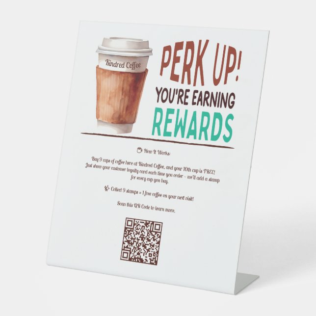 Custom Coffee Cafe Loyalty Pedestal Sign (Front)