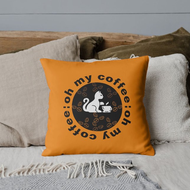 Custom Coffee Cat Funny Pet Lovers Quote On Gold  Throw Pillow (Creator Uploaded)
