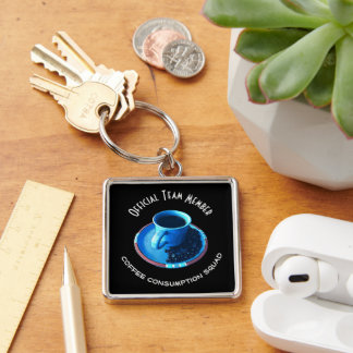Custom Coffee Consumption Squad Team Member Keychain