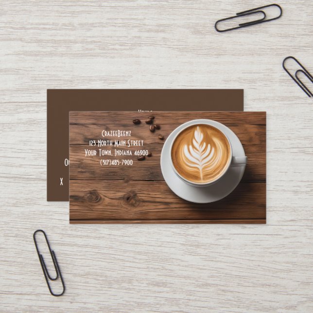 Custom Coffee & Latte Art Coffee Shop & Punch Business Card (Front/Back In Situ)