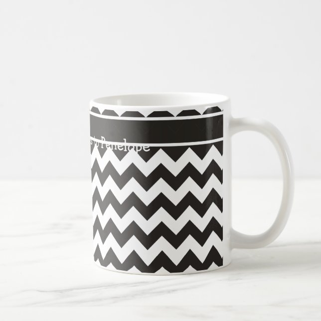 Custom Coffee Mug, Black and White Chevrons Coffee Mug (Right)