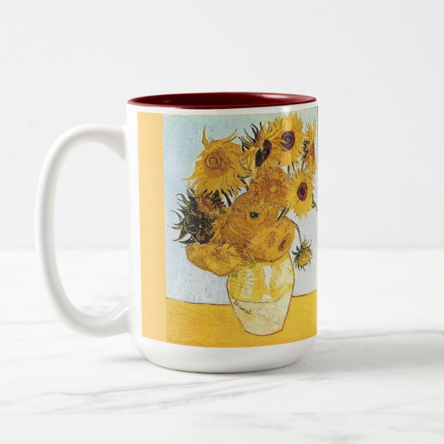 custom coffee mugs--van gogh's sunflowers Two-Tone coffee mug (Left)