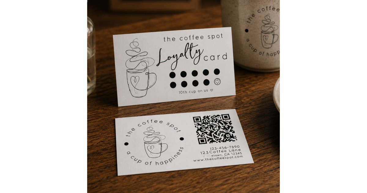 Custom Coffee Shop Add Your Logo Modern Loyalty Business Card | Zazzle