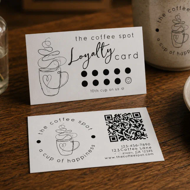 Custom Coffee Shop Add Your Logo Modern Loyalty Business Card | Zazzle