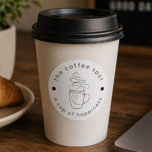 Custom Coffee Shop Add Your Logo Modern Minimalist Classic Round Sticker