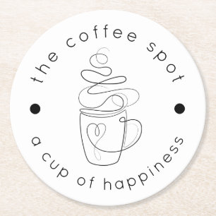 Custom Coffee Shop Add Your Logo Modern Minimalist Round Paper Coaster