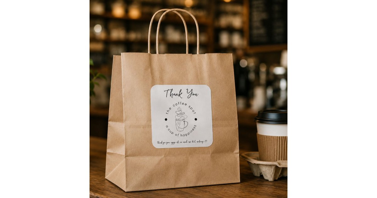 Custom Coffee Shop Add Your Logo Modern Minimalist Square Sticker | Zazzle