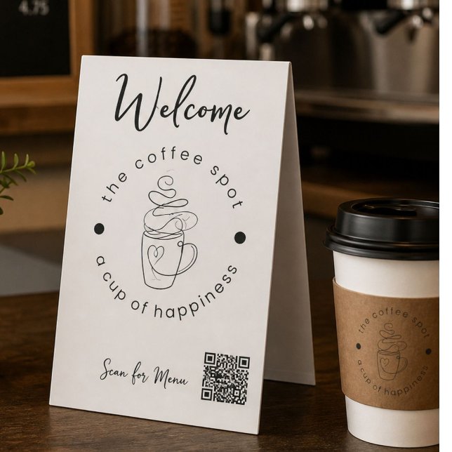 Custom Coffee Shop Add Your Logo Modern Minimalist Table Tent (Creator Uploaded)