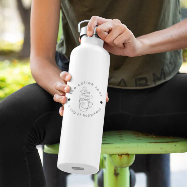 Custom Coffee Shop Add Your Logo Modern Minimalist Water Bottle | Zazzle