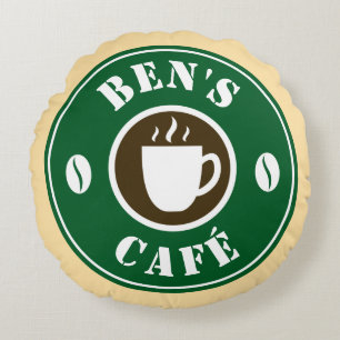 Custom coffee shop business name logo round pillow