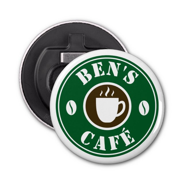Custom coffee shop logo magnet bottle opener (Front)
