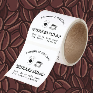 Custom coffee shop logo roll square sticker