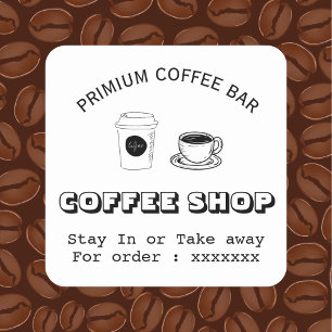 Custom coffee shop logo square sticker