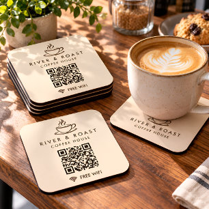 Custom Coffee Shop WiFi QR Code Paper Coaster