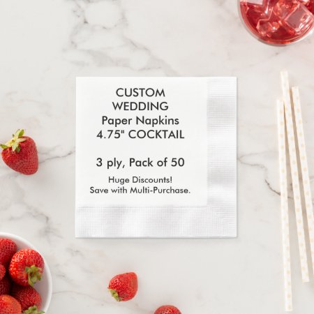Custom Coined 4.75" Cocktail Wedding Paper Napkins