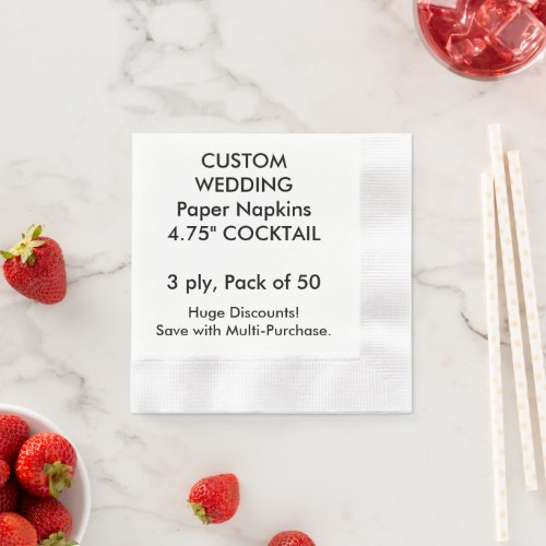 Custom Coined 475 COCKTAIL Wedding Paper Napkins