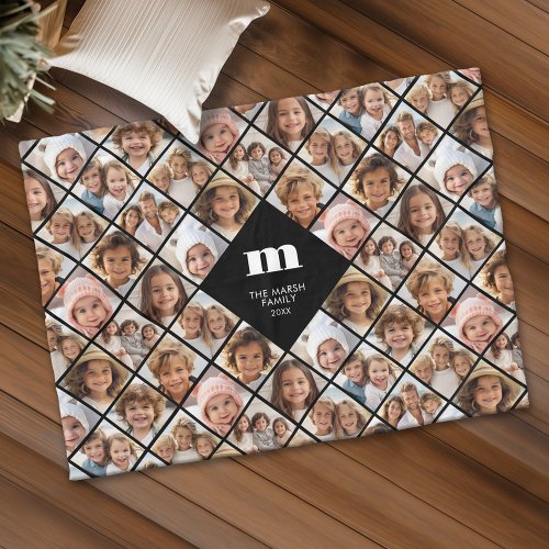 Custom Collage 12 Photo _ funky family monogram Fleece Blanket