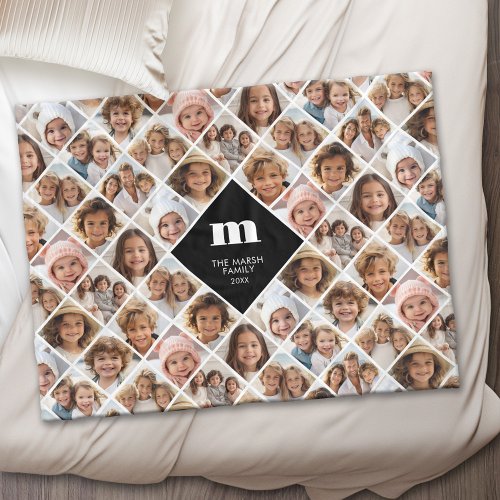 Custom Collage 12 Photo _ funky family monogram Fleece Blanket