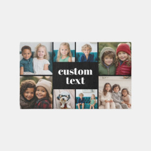 Custom Collage 8 Photo - black with white text Rug