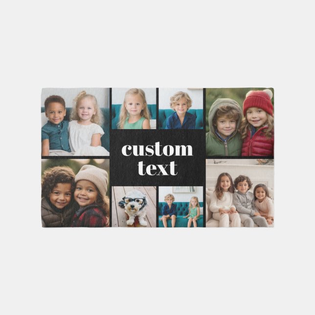 Custom Collage 8 Photo - black with white text Rug (Front)