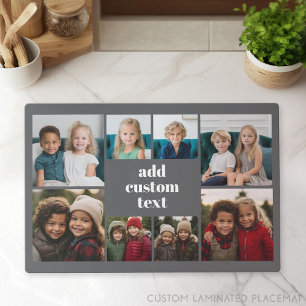 Custom Collage 8 Photo - grey with white text Placemat