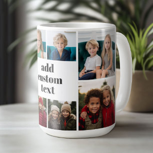 Custom Collage 8 Photo - white with black text Coffee Mug