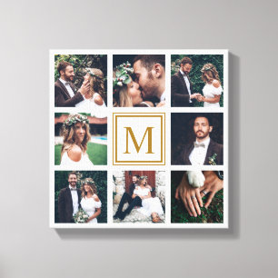 Custom Collage 8 Wedding Photo Gold Monogram Canvas Print