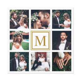 Custom Collage 8 Wedding Photo Gold Monogram Canvas Print