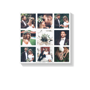 Custom Collage 9 Wedding Photo Square Canvas Print