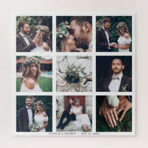 Custom Collage 9 Wedding Photo Square Jigsaw Puzzle