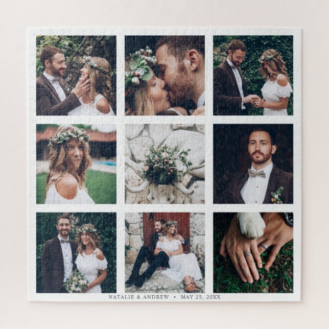 Custom Collage 9 Wedding Photo Square Jigsaw Puzzle (Vertical)