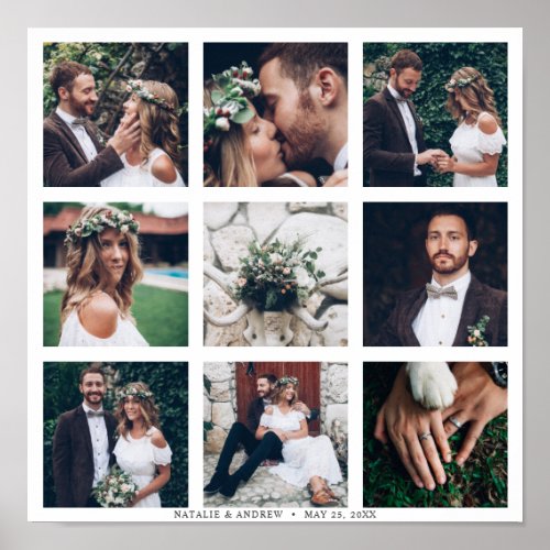 Custom Collage 9 Wedding Photo Square Poster