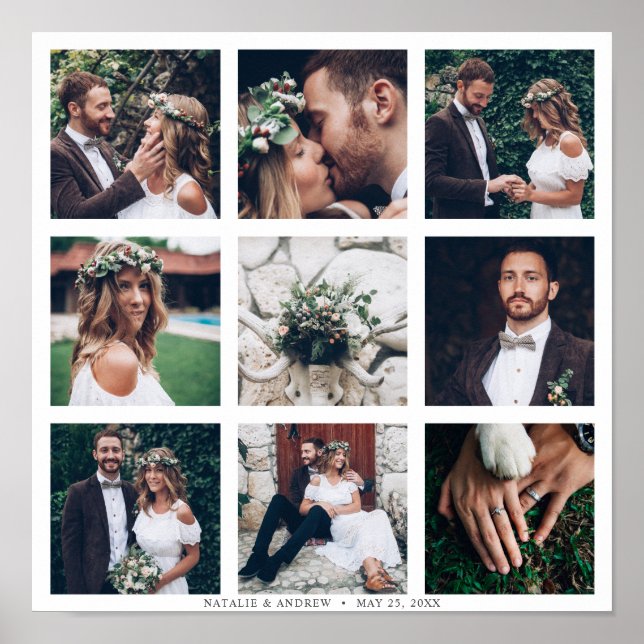 Custom Collage 9 Wedding Photo Square Poster (Front)
