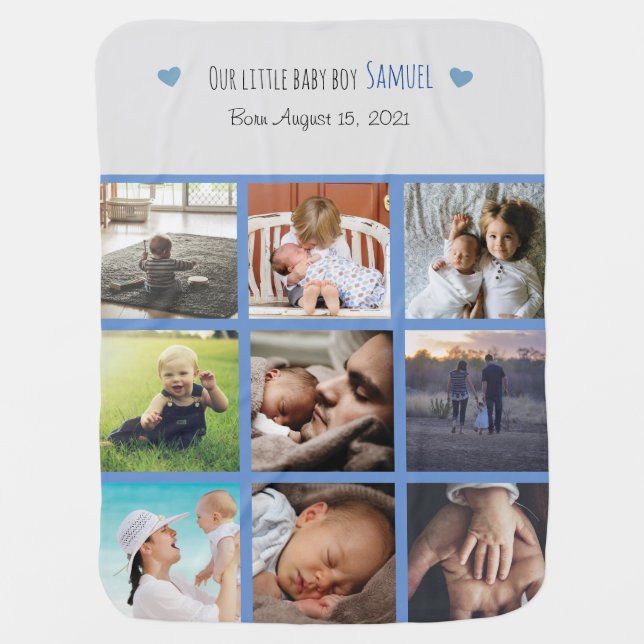 Custom collage photos baby boy pictures, family  baby blanket (Front)